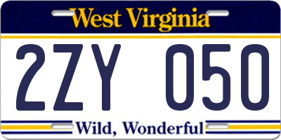 WV license plate 2ZY050