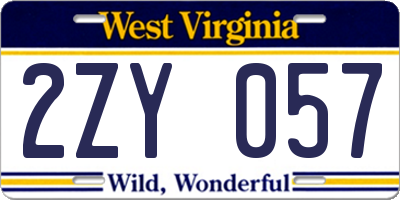 WV license plate 2ZY057