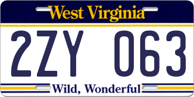 WV license plate 2ZY063