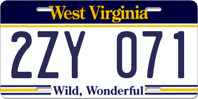 WV license plate 2ZY071