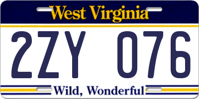 WV license plate 2ZY076