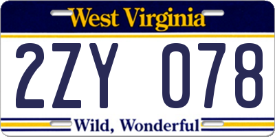 WV license plate 2ZY078