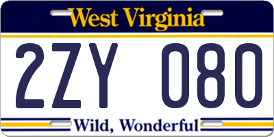 WV license plate 2ZY080