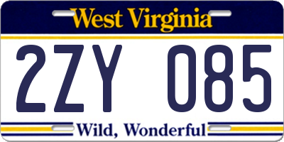 WV license plate 2ZY085