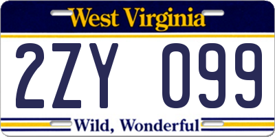 WV license plate 2ZY099