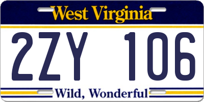 WV license plate 2ZY106