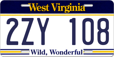 WV license plate 2ZY108