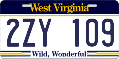 WV license plate 2ZY109