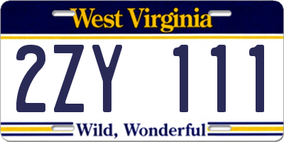 WV license plate 2ZY111