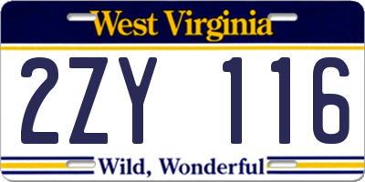 WV license plate 2ZY116
