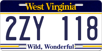 WV license plate 2ZY118
