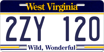 WV license plate 2ZY120