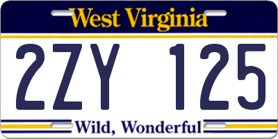 WV license plate 2ZY125