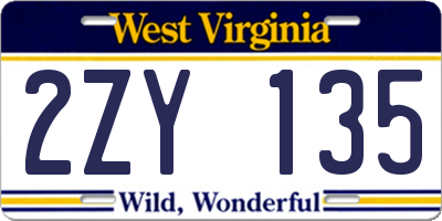 WV license plate 2ZY135