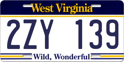 WV license plate 2ZY139