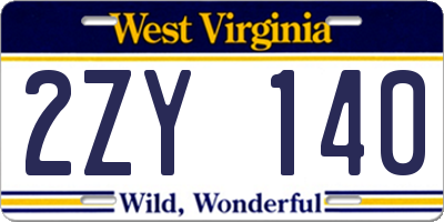 WV license plate 2ZY140