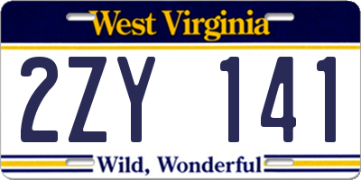 WV license plate 2ZY141