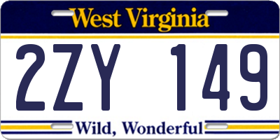 WV license plate 2ZY149