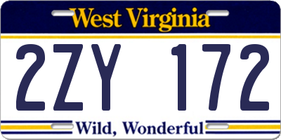 WV license plate 2ZY172