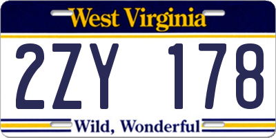 WV license plate 2ZY178