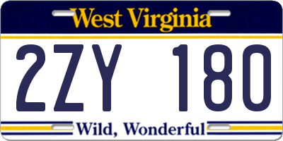 WV license plate 2ZY180