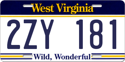 WV license plate 2ZY181