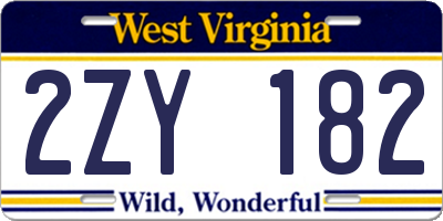 WV license plate 2ZY182