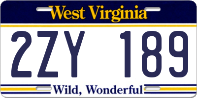 WV license plate 2ZY189