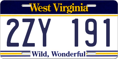 WV license plate 2ZY191