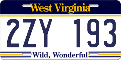 WV license plate 2ZY193