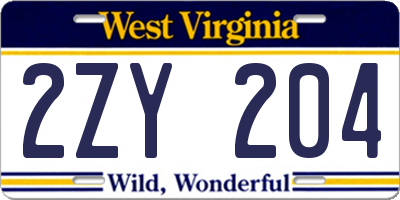WV license plate 2ZY204