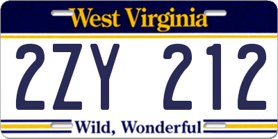WV license plate 2ZY212