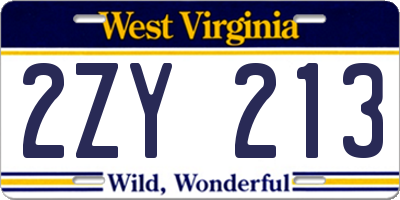 WV license plate 2ZY213