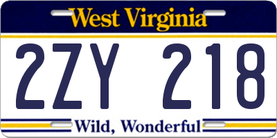 WV license plate 2ZY218
