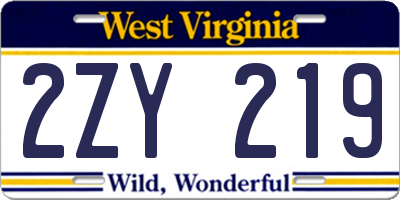 WV license plate 2ZY219