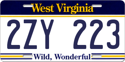 WV license plate 2ZY223