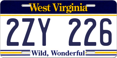 WV license plate 2ZY226