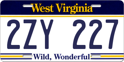 WV license plate 2ZY227