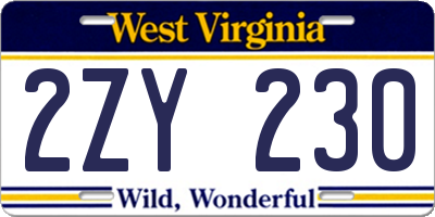 WV license plate 2ZY230
