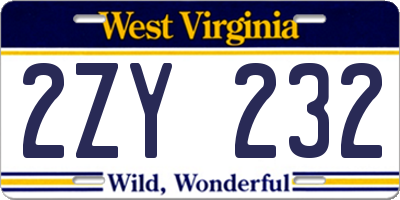 WV license plate 2ZY232