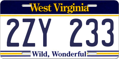 WV license plate 2ZY233