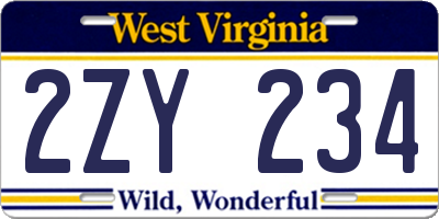 WV license plate 2ZY234