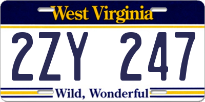 WV license plate 2ZY247