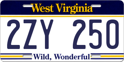 WV license plate 2ZY250