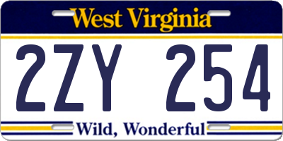 WV license plate 2ZY254