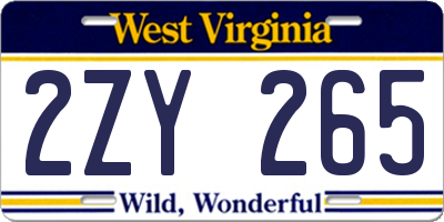 WV license plate 2ZY265