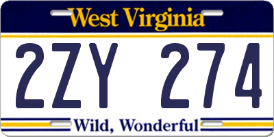 WV license plate 2ZY274