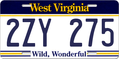 WV license plate 2ZY275