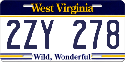 WV license plate 2ZY278