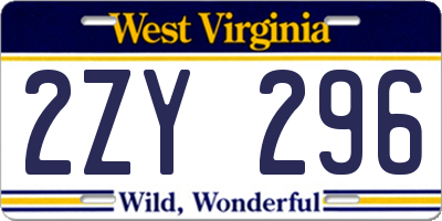 WV license plate 2ZY296